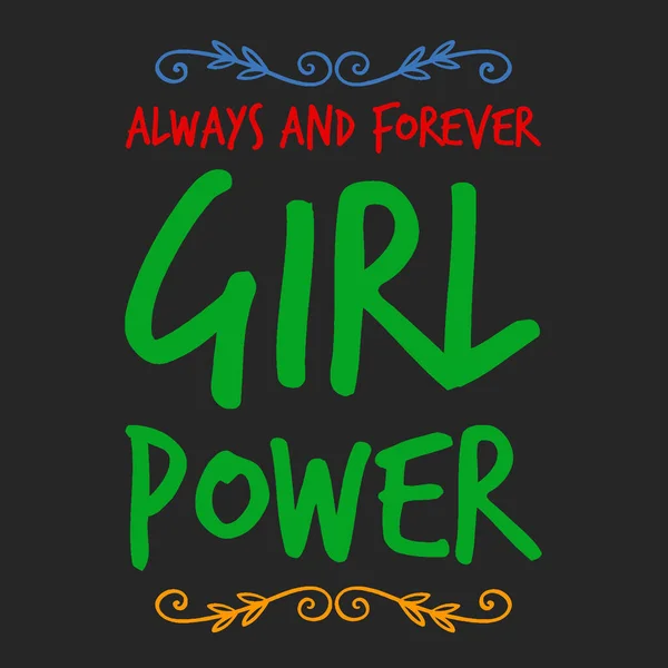 女の子のパワーテキスト、フェミニズムのスローガン。Tシャツ、ポスターや壁の芸術のための黒の碑文。インクとブラシで手書きフェミニストのサイン。黒い背景の上に. — ストックベクタ