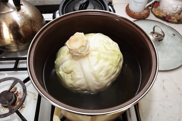 Preparación de repollo relleno, especialidad de cocina polaca . —  Fotos de Stock