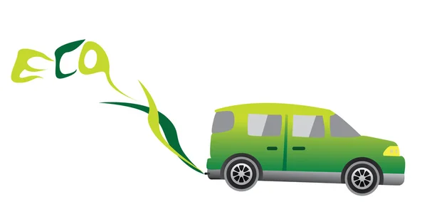 Eco voiture avec fumée faire le mot ECO — Image vectorielle