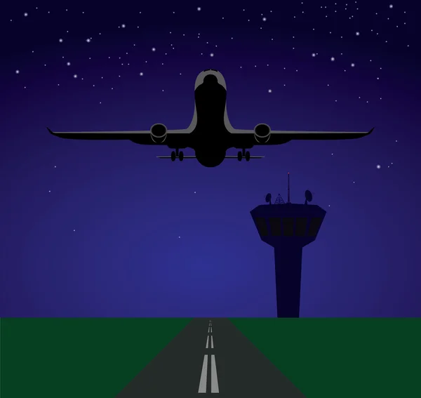 Plane taking off at night — Stock Vector