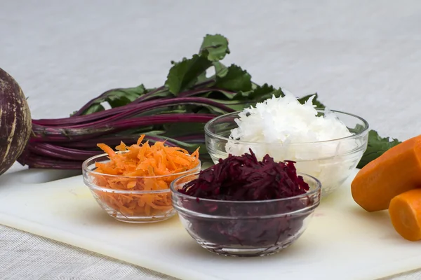 Fresh and healthy  - beetroot, carrots, and white turnip — Stock Photo, Image