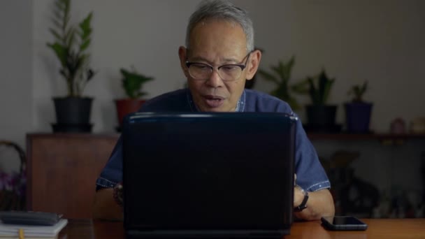 Kıdemli Işletme Yöneticisi Gözlük Takıyor Evdeki Bilgisayar Konferansında Çalışan Bir — Stok video