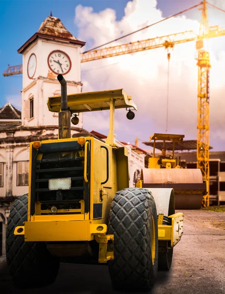 Road roller at construction site — Stock Photo, Image