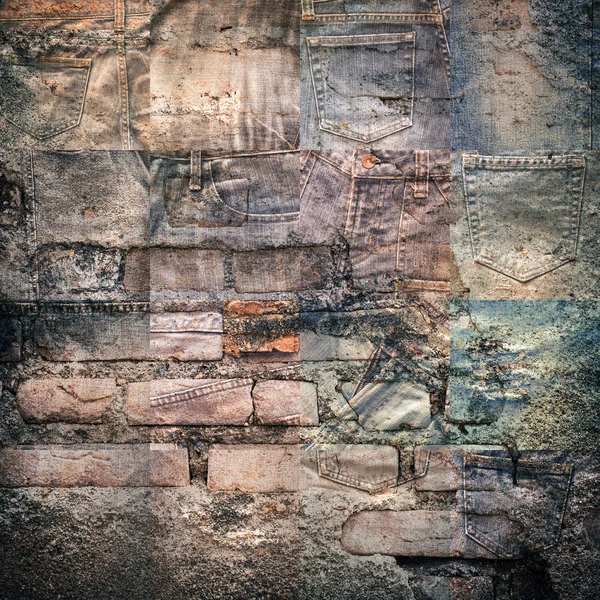 Collage set of jeans rotten background — Stock Photo, Image