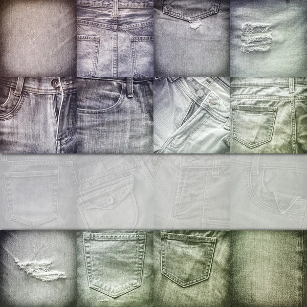 Collage set of jeans background with blank for text — Stock Photo, Image