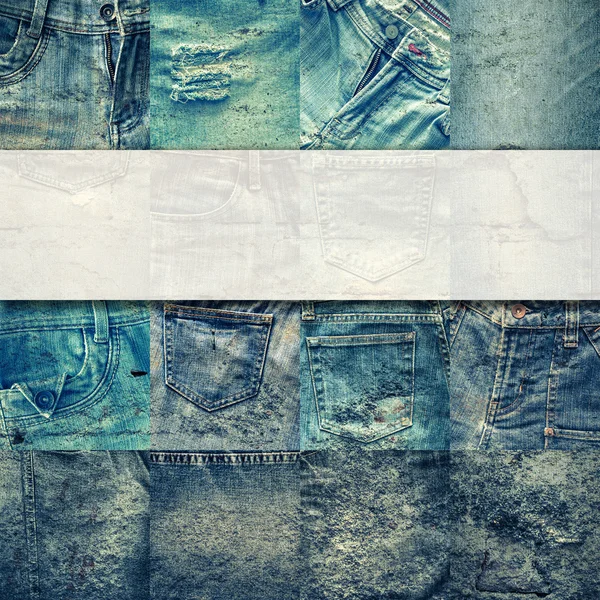 Ensemble de collage de fond de jeans avec blanc pour le texte — Photo
