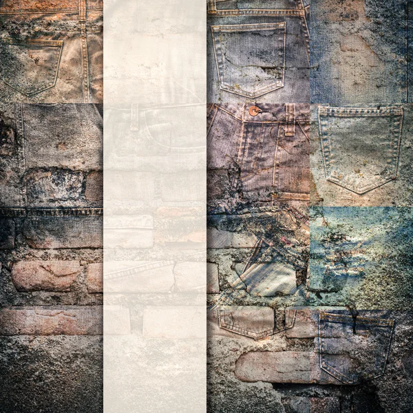 Collage set of jeans rotten background — Stock Photo, Image