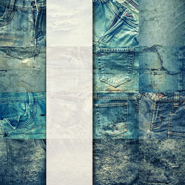 Коллаж на фоне джинсов с пустым текстом — стоковое фото