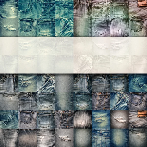Collage conjunto de fondo vaqueros con blanco para texto —  Fotos de Stock