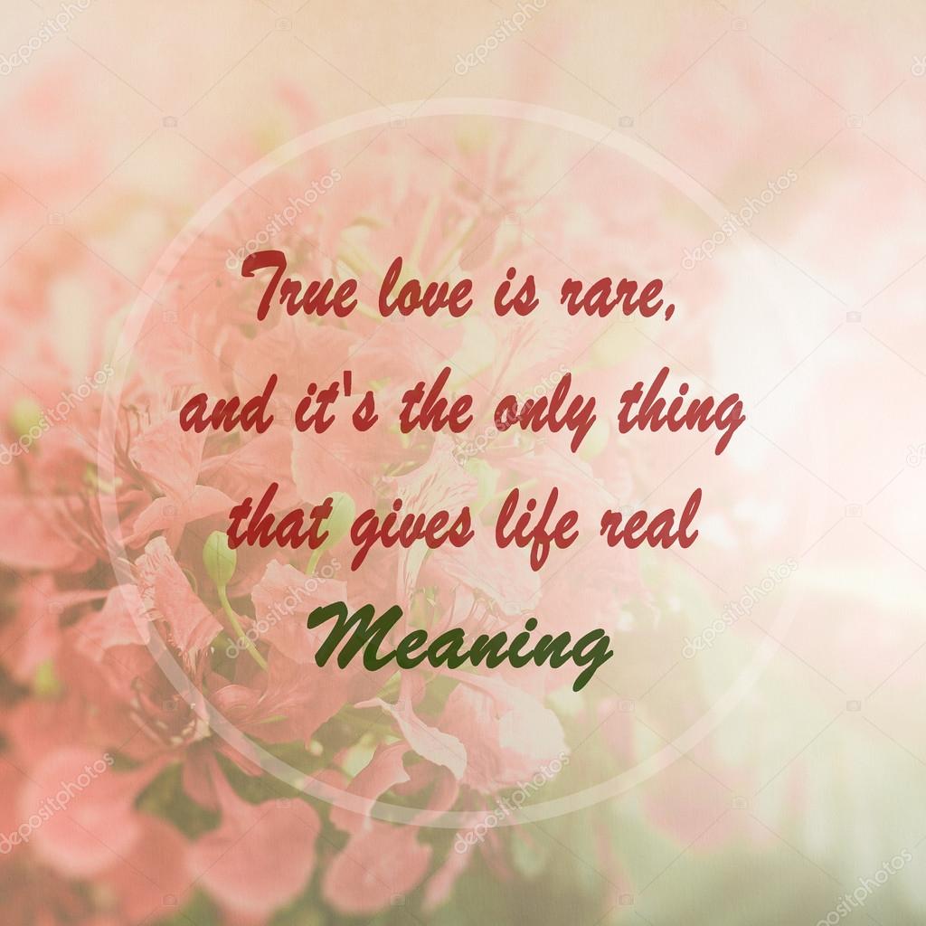 Meaningful quote on pink flower background True love is rare and it s the only thing that gives life real meaning — by surasaki
