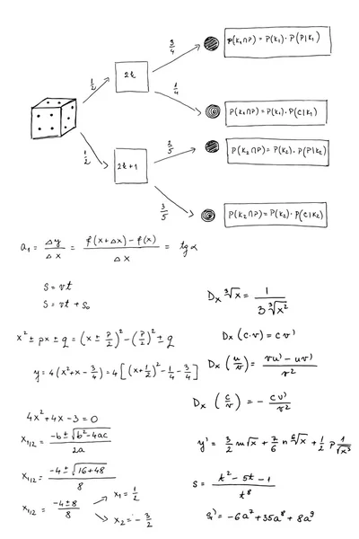 Wzory matematyczne i wykresy zarysowane - ilustracja wektorowa — Wektor stockowy