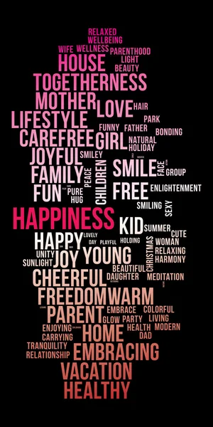 HAPPINESS word cloud. Dark and colourful tag cloud. Vector graphics illustration. — Stock Vector