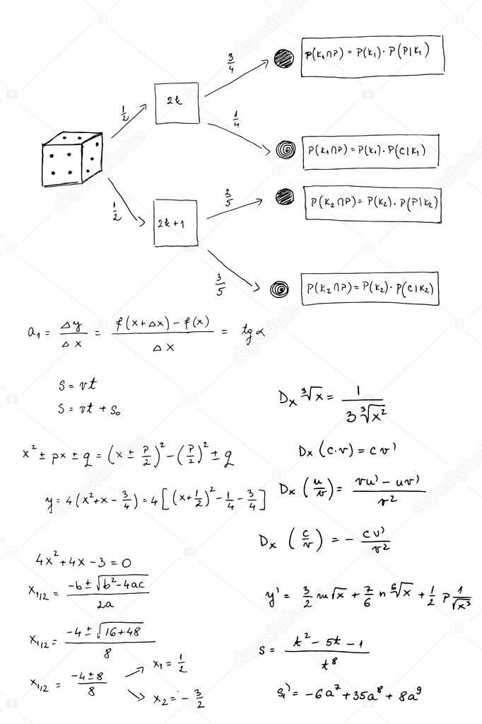 Mathematical formulas and graphs sketched - vector illustration