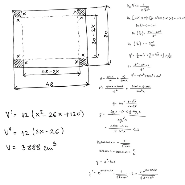 Fórmulas matemáticas y gráficos esbozados - ilustración vectorial — Archivo Imágenes Vectoriales