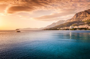 Makarska, Dalmaçya, Hırvatistan deniz güzel gün batımı