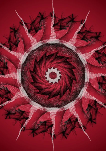 Röd Mandala Bakgrund Abstrakt Konst Blommönster Helig Geometri — Stockfoto
