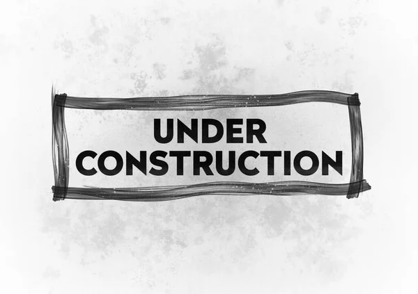 Under construction title, grunge style with oil brush frame. Black and white