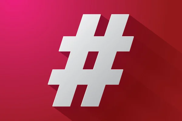 Hashtag symbol s dlouhý stín na červeném pozadí — Stockový vektor