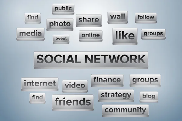 Sociala nätverk word cloud formad som tangentbord knappar — Stock vektor