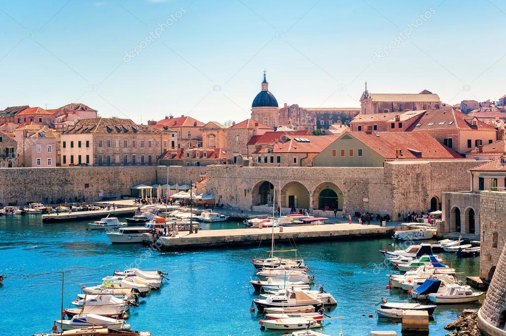 Sunny day above the bay in front of the old town of Dubrovnik