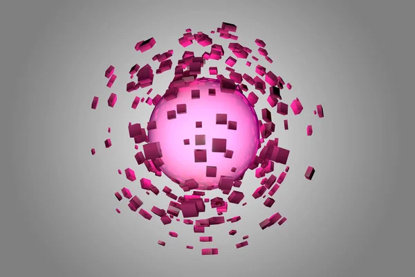 Explosion of glowing sphere into smaller pieces. 3D render image — Stock Photo, Image