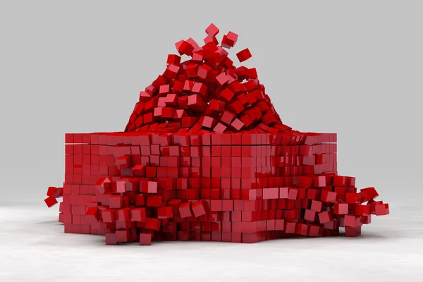 빨간 큐브 필드의 폭발입니다. 3d 렌더링 이미지. — 스톡 사진