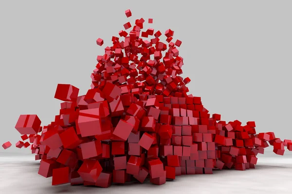 Explosion of field of red cubes. 3D render image. — Stock Photo, Image