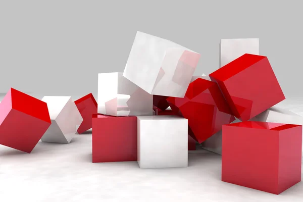 White and red cubes. 3D render image. — Stock Photo, Image