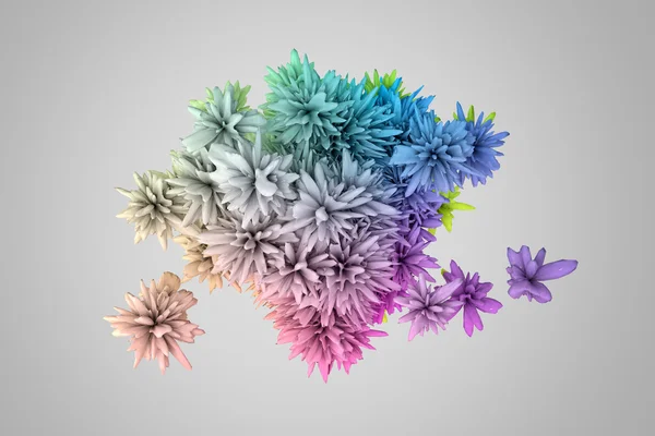 Forma 3d abstrato em muitas cores que se assemelha à flor — Fotografia de Stock