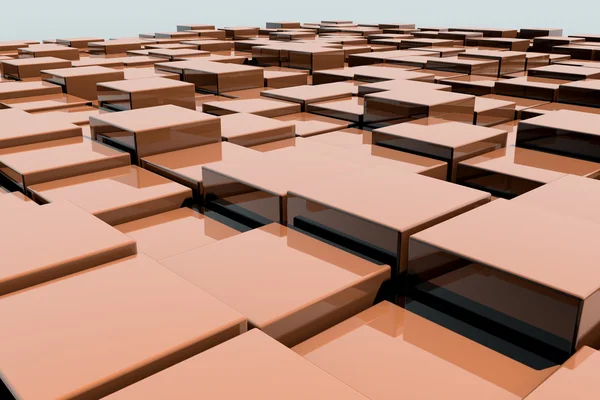 Campo de cubos 3d laranja. Imagem de fundo de renderização 3d — Fotografia de Stock