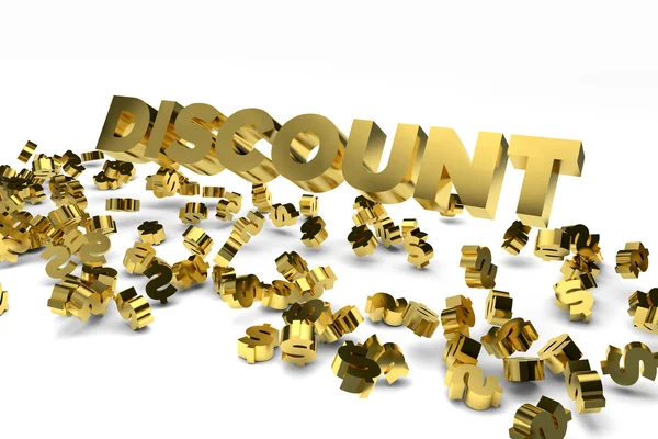 Big Discount label with gold dollar signs falling from the sky — 图库照片