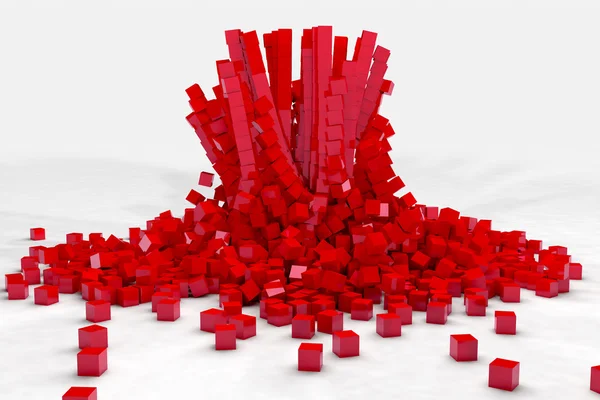 빨간 큐브 필드의 폭발입니다. 3d 렌더링 이미지 — 스톡 사진
