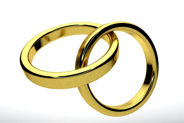 Gold rings on a white background. 3d image reneder — 图库照片