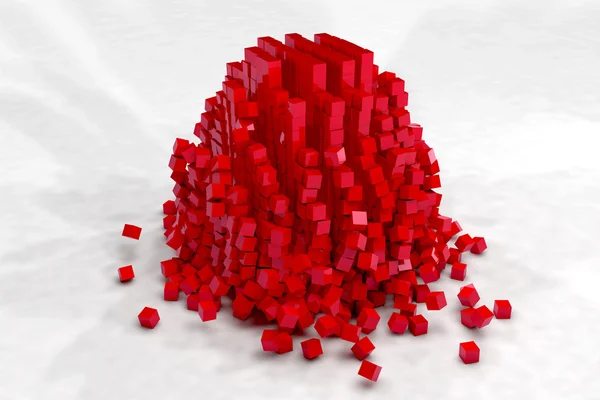 빨간 큐브 필드의 폭발입니다. 3d 렌더링 이미지. — 스톡 사진