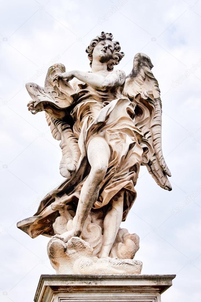 Angel with the Superscription statue on Ponte Sant Angelo bridge in Rome, Italy