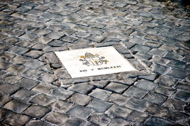 Exactly marked place on square of St. Peter's in the Vatican, Rome, Italy where the assassination of Pope John Paul II happened in 1981