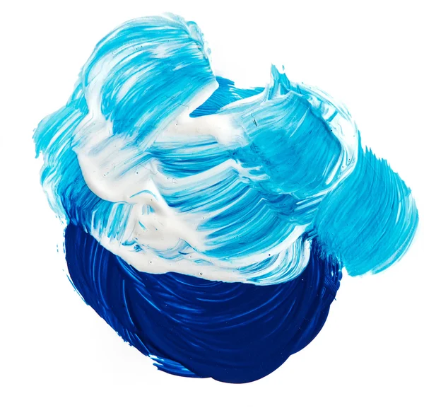 丙烯颜料背景的蓝色色调。抽象的污渍和画笔描边. — 图库照片