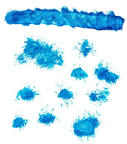 Acrylic paints brush strokes in blue tones. Abstract spots and splatter. — Stock Photo, Image