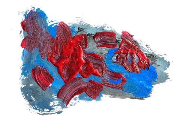 丙烯酸涂料在蓝色和暗红色色调的背景。抽象的形状和纹理. — 图库照片