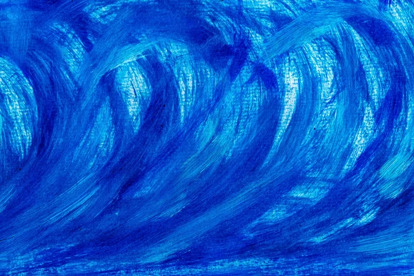 Pinturas acrílicas de fondo en tonos azules. Ondas abstractas y mar —  Fotos de Stock