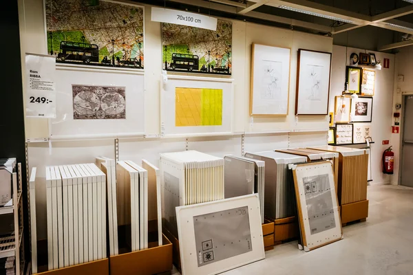 Interior of large IKEA store with a wide range of products in Malmo, Sweden. Ikea was founded in Sweden in 1943, Ikea is the world's largest furniture retailer.