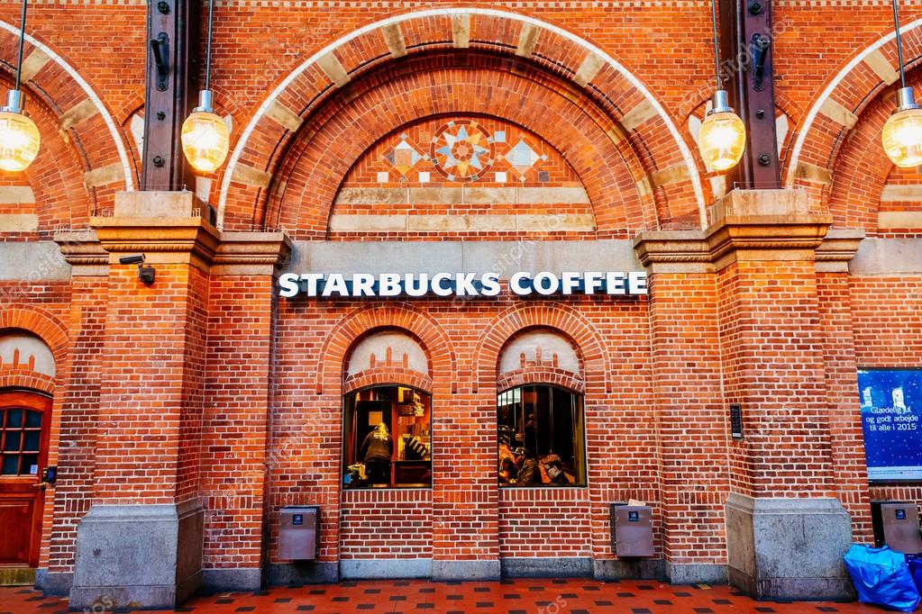 COPENHAGEN, DENMARK JANUARY 3, 2015 Starbucks coffee shop at Copenhagen Central railway