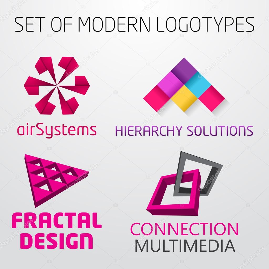 Set of vector abstract colorful geometric 3d logos. Vector illustration design.