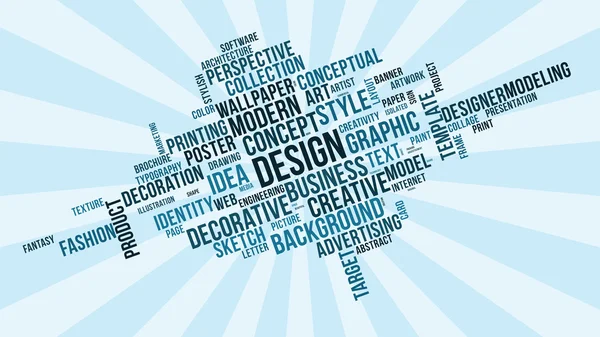 Design szó felhő. Világos kék cédula felhő. Vektor grafikai illusztráció. — Stock Vector