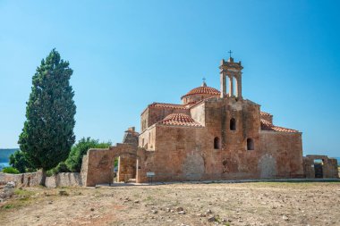 Messenia, Moreloponnese, Yunanistan 'daki Pylos kalesinde Kurtarıcının Dönüşümü Kilisesi