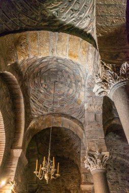 Interior View and golden mosaic on walls and ceiling of the byzantine monastery of Hosios Loukas (Holy Lucas) in Greece.