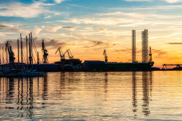 Breathtaking sunset over the harbor of Pula, Istria, Croatia
