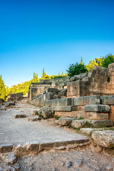 查看希腊的主要古迹和遗址 德尔菲的废墟德尔菲的神谕 — 图库照片