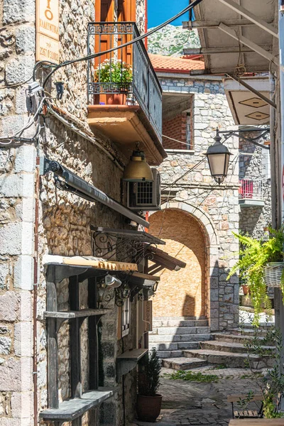 Cobbled Alley Stone Houses Mountain Town Arachova Foot Mount Parnassos — Stock Photo, Image