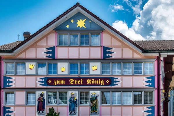 Appenzell Sviçre 2021 Appenzell Şehrinin Tarihi Bölgesinde Binalar Appenzell Sviçre — Stok fotoğraf